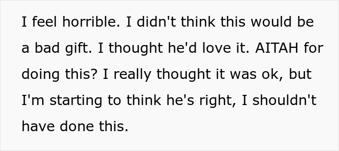 Text showing a woman feeling horrible after surprising husband with pregnancy test as birthday gift and regretting it. Text showing a woman feeling horrible after surprising husband with pregnancy test as birthday gift and regretting it.