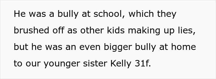 Text excerpt discussing a family dealing with a bully brother refusing invitation to a wedding event. Text excerpt discussing a family dealing with a bully brother refusing invitation to a wedding event.