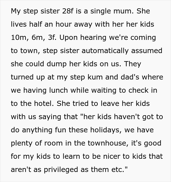 Step sister refuses to babysit step sister’s kids during holiday, sparking family drama and tense discussions. Step sister refuses to babysit step sister’s kids during holiday, sparking family drama and tense discussions.