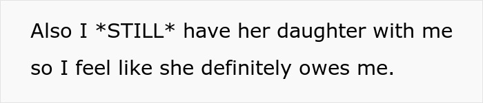 Text excerpt discussing feeling owed after a friend's daughter ruining furniture in a WBTA scenario. Text excerpt discussing feeling owed after a friend's daughter ruining furniture in a WBTA scenario.
