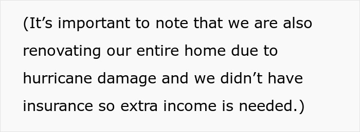 Text excerpt about renovating home after hurricane damage and needing extra income without insurance. Text excerpt about renovating home after hurricane damage and needing extra income without insurance.