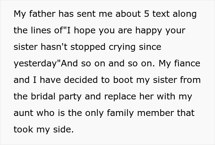 Text excerpt discussing a couple’s decision to remove pregnant sister from bridal party after booking wedding venue years in advance. Text excerpt discussing a couple’s decision to remove pregnant sister from bridal party after booking wedding venue years in advance.