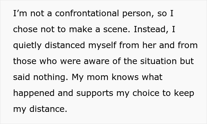 Text excerpt about distancing after cousin betrayed lady by having an affair, with family urging forgiveness and moving past it.