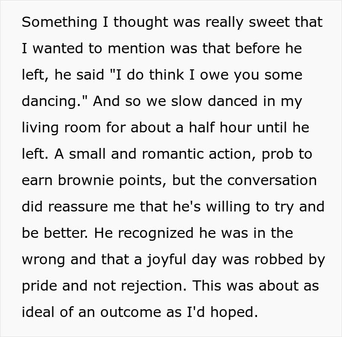 Text excerpt discussing a boyfriend stopping a proposal at a best friend's wedding and reflecting on a romantic slow dance. Text excerpt discussing a boyfriend stopping a proposal at a best friend's wedding and reflecting on a romantic slow dance.
