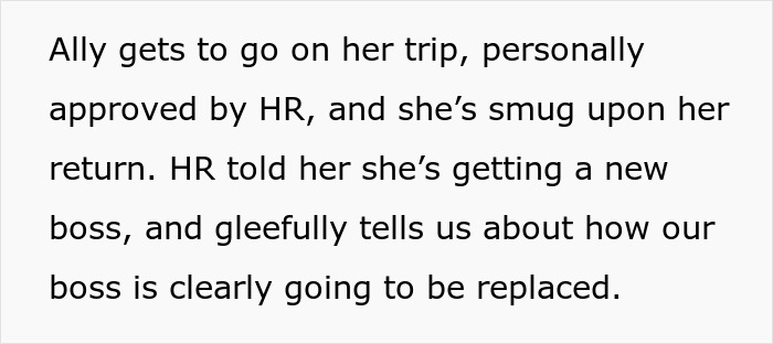 Text about a lazy employee bragging about getting a new boss who expects her to actually work at the job. Text about a lazy employee bragging about getting a new boss who expects her to actually work at the job.