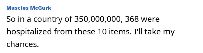 Comment highlighting hospitalization cases related to 10 products requiring extra caution while cooking and eating.