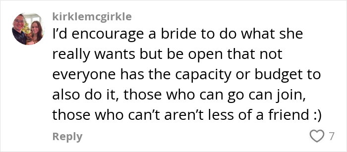 Social media comment discussing the costs and fairness of paying for hen parties and budget concerns. Social media comment discussing the costs and fairness of paying for hen parties and budget concerns.
