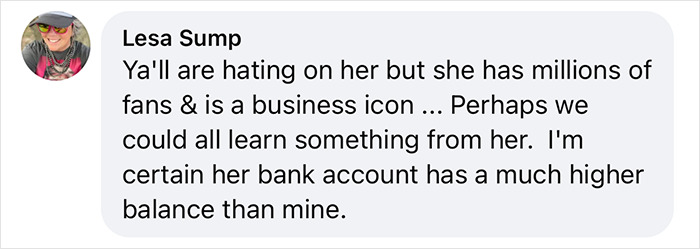 Screenshot of a social media comment defending Taylor Swift, mentioning her millions of fans and business success. Screenshot of a social media comment defending Taylor Swift, mentioning her millions of fans and business success.