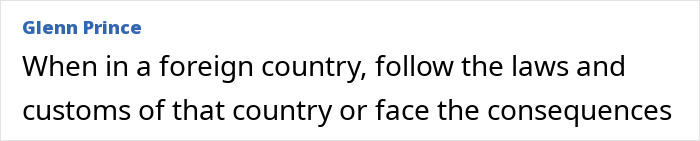 Screenshot of a social media comment by Glenn Prince warning about following laws abroad related to a deleted tweet case. Screenshot of a social media comment by Glenn Prince warning about following laws abroad related to a deleted tweet case.