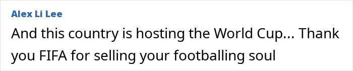 Text of a tweet criticizing FIFA, related to father of four with only 37 followers jailed for 10 years over deleted tweet. Text of a tweet criticizing FIFA, related to father of four with only 37 followers jailed for 10 years over deleted tweet.