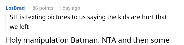 Screenshot of a Reddit comment discussing parents inviting couple on vacation to use them for free babysitting. Screenshot of a Reddit comment discussing parents inviting couple on vacation to use them for free babysitting.