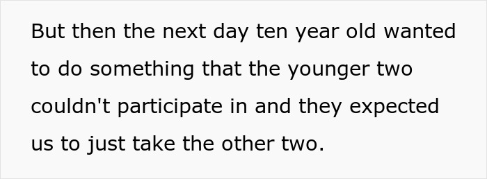 Text excerpt from a story about parents inviting a couple on vacation to use them for free babysitting. Text excerpt from a story about parents inviting a couple on vacation to use them for free babysitting.