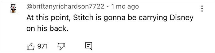 Screenshot of a social media comment expressing Disney fans' outrage over changes to a Lilo & Stitch character's look. Screenshot of a social media comment expressing Disney fans' outrage over changes to a Lilo & Stitch character's look.