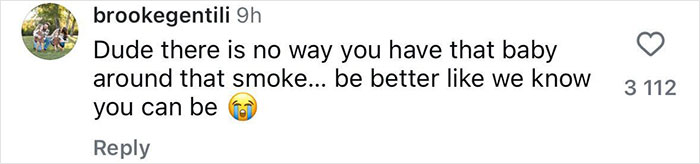 Instagram comment criticizing Justin Bieber’s parenting with a plea to be better about smoking around his son. Instagram comment criticizing Justin Bieber’s parenting with a plea to be better about smoking around his son.
