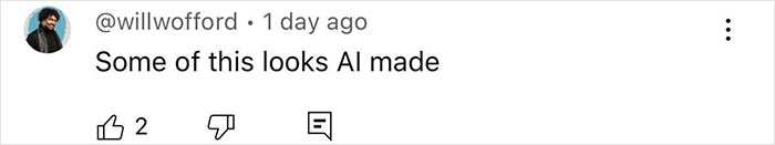 Comment on a social media post expressing suspicion that an image or content looks AI generated, related to Disney fans outraged over character changes. Comment on a social media post expressing suspicion that an image or content looks AI generated, related to Disney fans outraged over character changes.