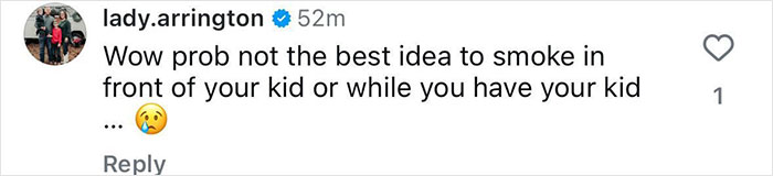 Comment on social media criticizing smoking behavior in front of a child, sparking a fiery parenting debate. Comment on social media criticizing smoking behavior in front of a child, sparking a fiery parenting debate.