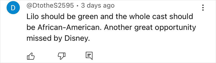 Comment criticizing Disney fans as cowards over changes to Lilo & Stitch's live-action character look. Comment criticizing Disney fans as cowards over changes to Lilo & Stitch's live-action character look.
