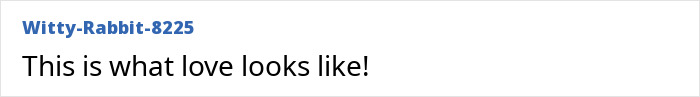 Comment text on a white background displaying a user named Witty-Rabbit-8225 saying "This is what love looks like! Comment text on a white background displaying a user named Witty-Rabbit-8225 saying "This is what love looks like!