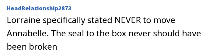 Text excerpt discussing the haunted Annabelle doll's chilling history, emphasizing not to move Annabelle or break the seal. Text excerpt discussing the haunted Annabelle doll's chilling history, emphasizing not to move Annabelle or break the seal.