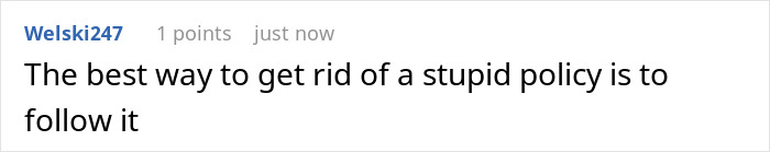 Screenshot of a Reddit comment stating the best way to handle a strict boss obsessed with punctuality is to cleverly follow the policy. Screenshot of a Reddit comment stating the best way to handle a strict boss obsessed with punctuality is to cleverly follow the policy.