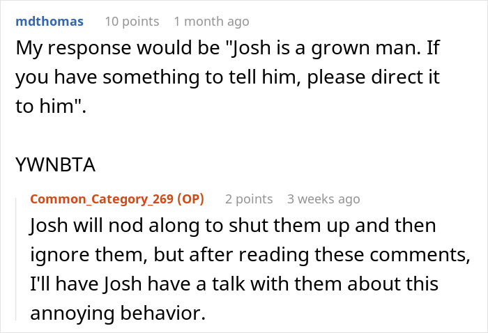 Screenshot of a Reddit conversation about helicopter parents treating a 29-year-old son’s girlfriend like a nanny and planner. Screenshot of a Reddit conversation about helicopter parents treating a 29-year-old son’s girlfriend like a nanny and planner.