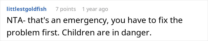 Screenshot of a Reddit comment highlighting an emergency involving neglectful mom and children in danger covered in filth.