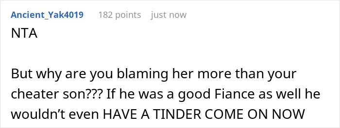 Screenshot of an online comment discussing wedding drama after a groom fails fiancée loyalty test and funding refusal. Screenshot of an online comment discussing wedding drama after a groom fails fiancée loyalty test and funding refusal.