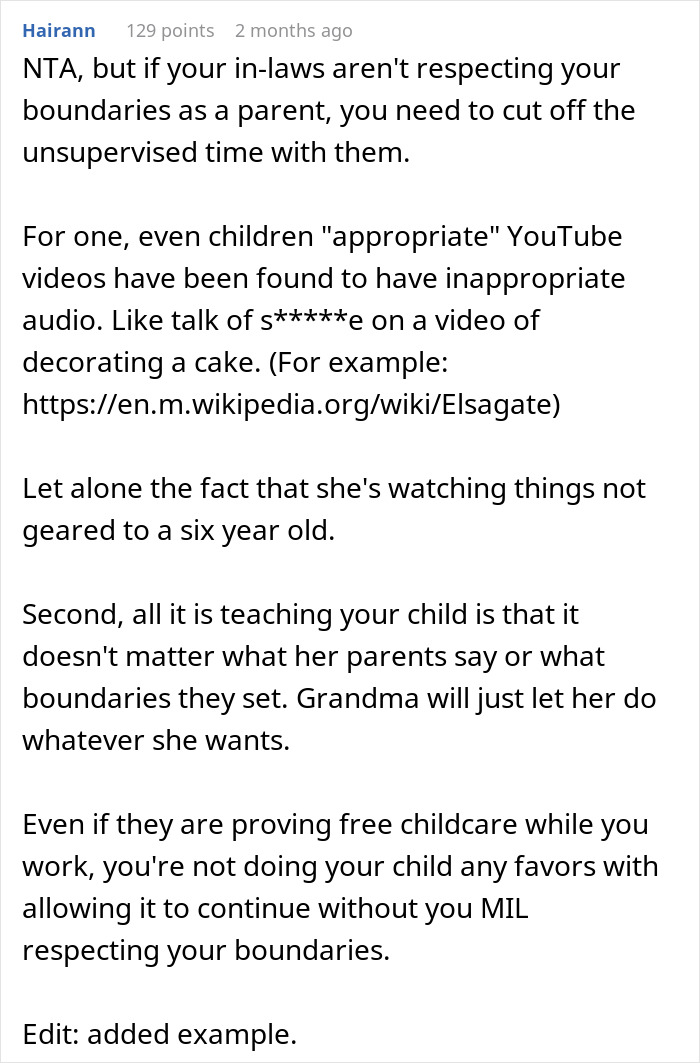 Comment advising a mom to set boundaries with MIL over gift and childcare issues with her pregnancy-obsessed 6-year-old child. Comment advising a mom to set boundaries with MIL over gift and childcare issues with her pregnancy-obsessed 6-year-old child.