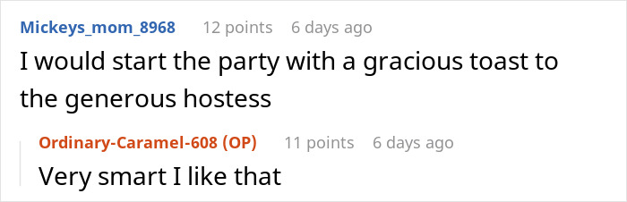 Screenshot of an online discussion about a mother-in-law expecting daughter-in-law to pay for 8 people at a fancy restaurant. Screenshot of an online discussion about a mother-in-law expecting daughter-in-law to pay for 8 people at a fancy restaurant.
