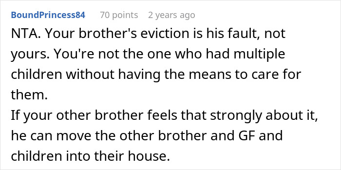 Online comment discussing siblings turning on sister after she refuses to turn home into shelter for brother’s family. Online comment discussing siblings turning on sister after she refuses to turn home into shelter for brother’s family.