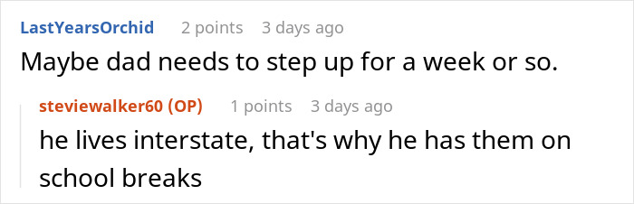 Conversation about a woman frustrated that her mom booked a vacation and won't babysit her two kids. Conversation about a woman frustrated that her mom booked a vacation and won't babysit her two kids.