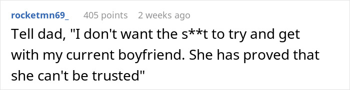 Reddit comment discussing betrayal and trust issues involving cousin and affair with ex, family urges forgiveness.