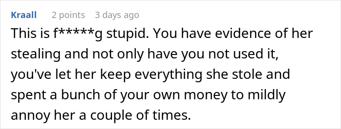 Comment criticizing someone’s petty response to a neighbor who kept stealing packages, discussing evidence and frustration. Comment criticizing someone’s petty response to a neighbor who kept stealing packages, discussing evidence and frustration.