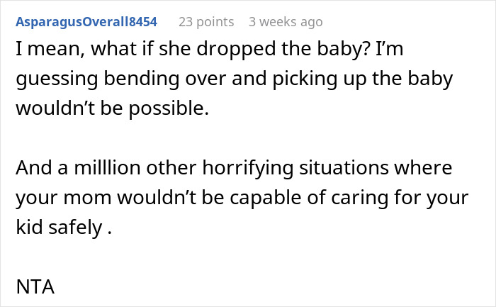 Comment expressing concern about an obese mom babysitting a newborn and safety issues raised by users online. Comment expressing concern about an obese mom babysitting a newborn and safety issues raised by users online.