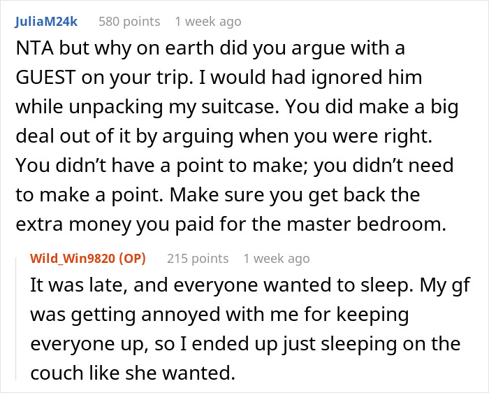 Comment discussion about man refusing to give up paid master bedroom and facing accusations of homophobia. Comment discussion about man refusing to give up paid master bedroom and facing accusations of homophobia.