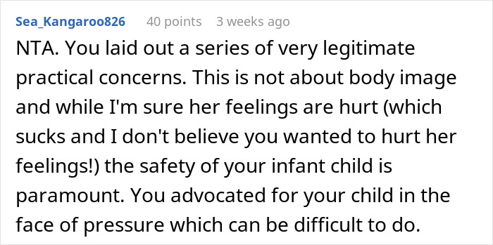 Comment discussing concerns about an obese mom babysitting a newborn and issues around fat shaming. Comment discussing concerns about an obese mom babysitting a newborn and issues around fat shaming.