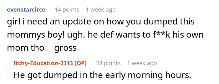 Reddit user discusses dumping a fiancé linked to a weird mom fantasy and refusal to wear mom’s used wedding dress. Reddit user discusses dumping a fiancé linked to a weird mom fantasy and refusal to wear mom’s used wedding dress.