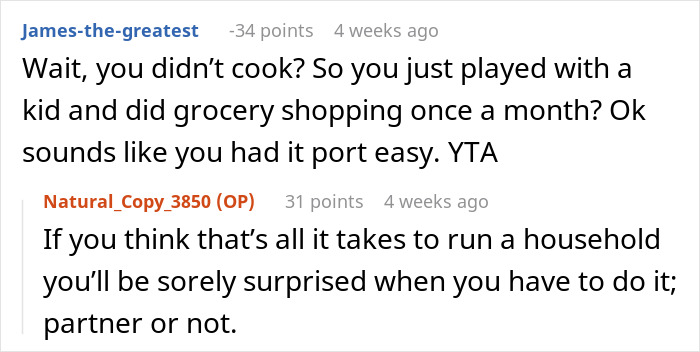 Online forum discussion highlighting conflict over child care responsibilities and refusal to help with a child. Online forum discussion highlighting conflict over child care responsibilities and refusal to help with a child.