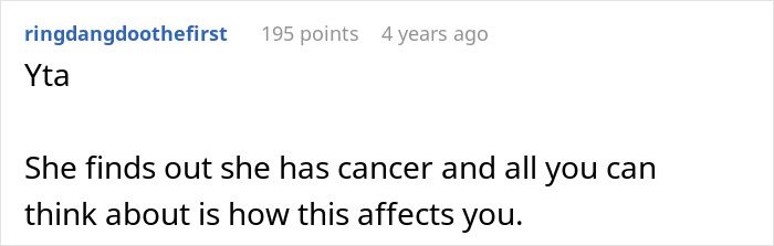 Comment discussing a man walking out after wife’s cancer diagnosis impacts plans for biological kids, with mother-in-law telling him to stay gone. Comment discussing a man walking out after wife’s cancer diagnosis impacts plans for biological kids, with mother-in-law telling him to stay gone.