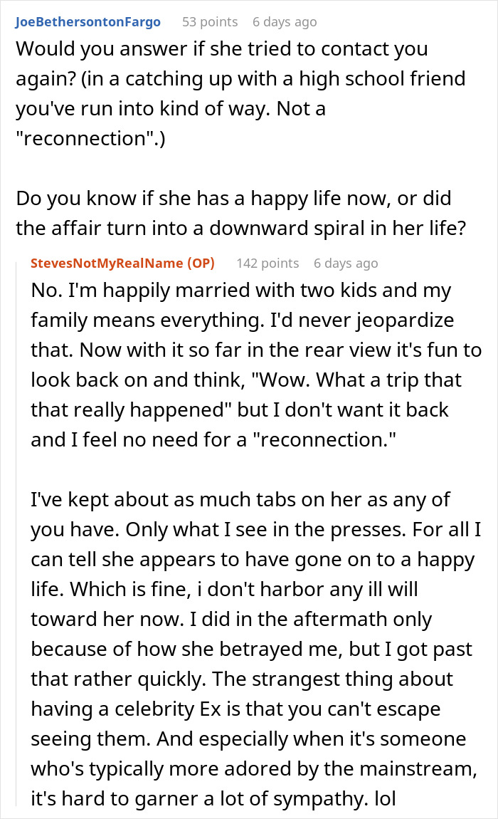 Screenshot of an online discussion where a guy shares what it was really like to date a famous actress for over a year.