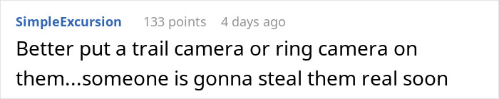 Comment about using a trail or ring camera to prevent theft related to a lady’s Facebook campaign against neighbor’s pink flamingos. Comment about using a trail or ring camera to prevent theft related to a lady’s Facebook campaign against neighbor’s pink flamingos.
