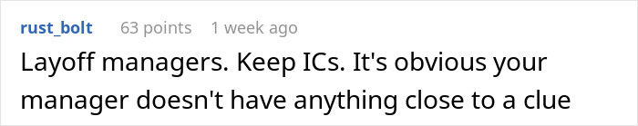 Comment on layoff managers and worker’s reaction to a new project after being fired in an online discussion. Comment on layoff managers and worker’s reaction to a new project after being fired in an online discussion.