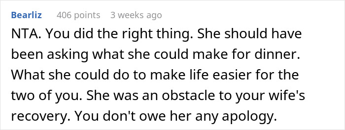 Comment text from an online forum discussing a MIL ending up on the street after annoying a new mom. Comment text from an online forum discussing a MIL ending up on the street after annoying a new mom.