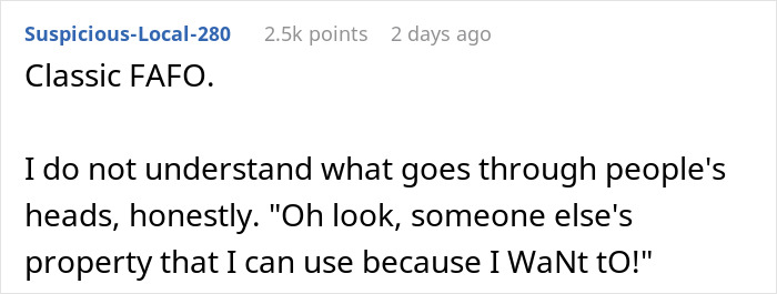Screenshot of an online comment expressing frustration about neighbors sending relatives to use a pool without consent. Screenshot of an online comment expressing frustration about neighbors sending relatives to use a pool without consent.