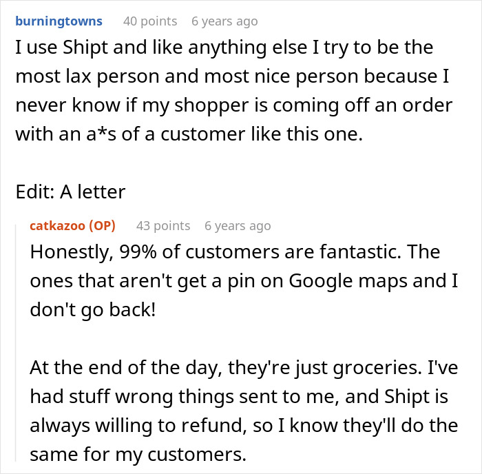 Comments discussing experiences with Shipt shoppers and customer behavior in grocery shopping scenarios. Comments discussing experiences with Shipt shoppers and customer behavior in grocery shopping scenarios.