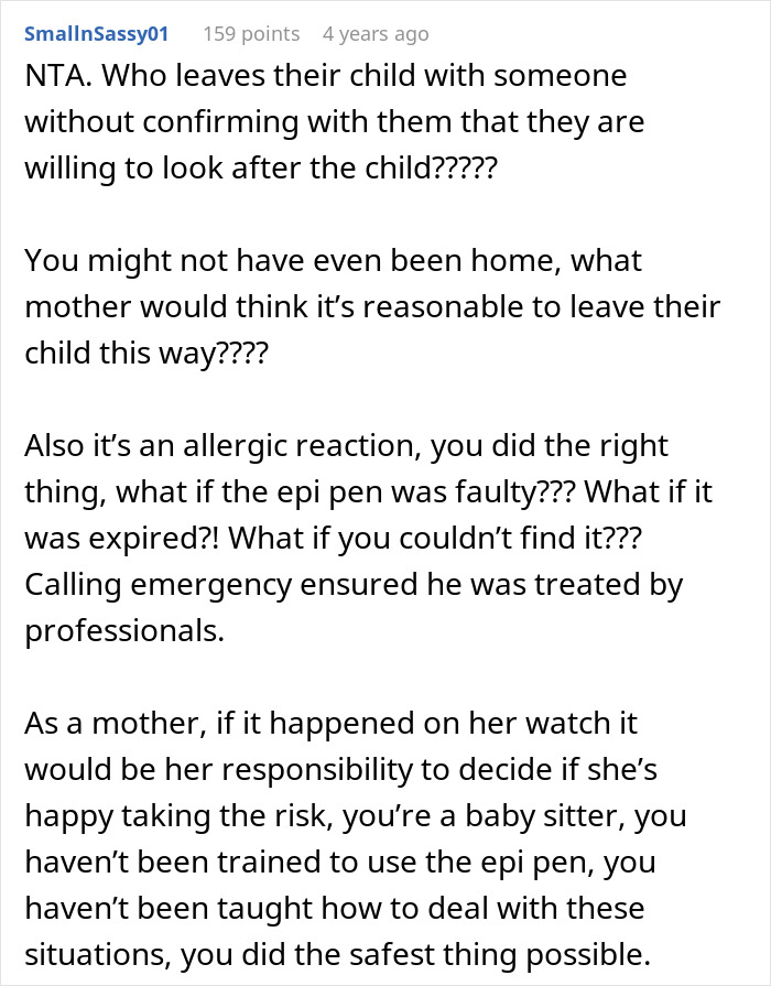 Comment discussing responsibility and refusal to pay medical bills after roommate's son's allergic reaction emergency. Comment discussing responsibility and refusal to pay medical bills after roommate's son's allergic reaction emergency.