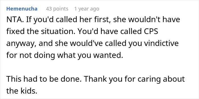 Comment discussing neglectful mom choosing boyfriend over kids, sister contacting authorities for child safety.