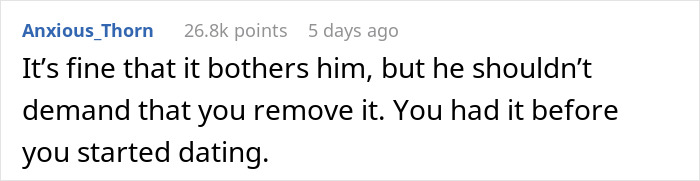 Comment from user Anxious_Thorn discussing a man demanding his girlfriend remove a tattoo honoring her late boyfriend.