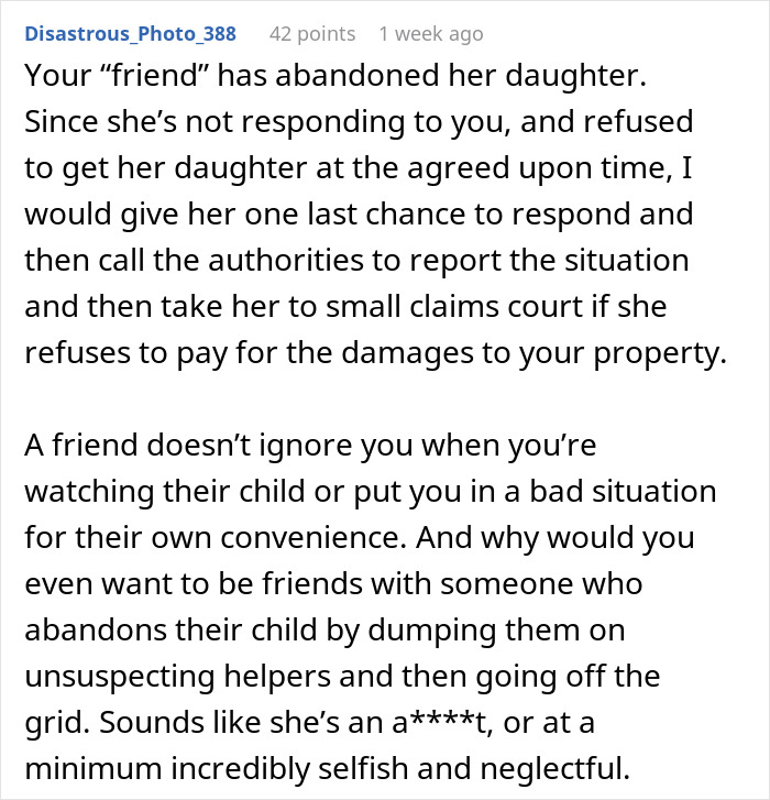 Comment advising to charge friend for damages after her daughter ruins furniture and ignoring responsibility. Comment advising to charge friend for damages after her daughter ruins furniture and ignoring responsibility.