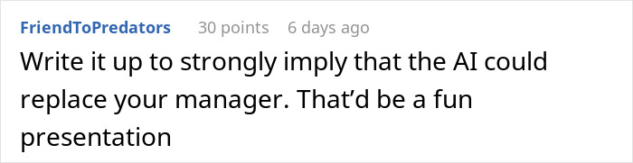 Comment reading a thread on a computer screen about a worker starting a new project despite being fired. Comment reading a thread on a computer screen about a worker starting a new project despite being fired.